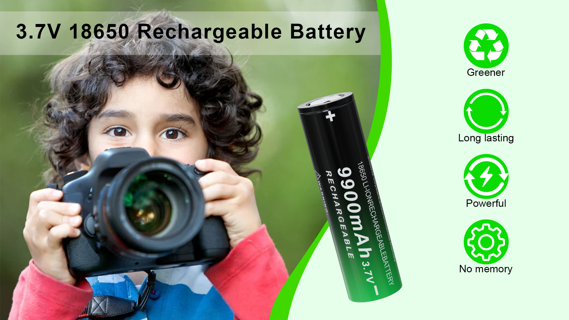 Watch 18650 Rechargeable Battery 3.7V Lithium 9900mAh Flat Top on
